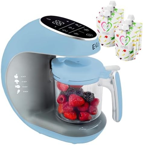 Blue baby food maker and blender