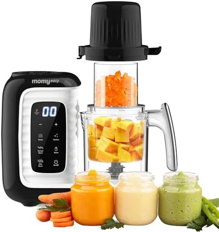 Black baby food maker with dual-layer basket
