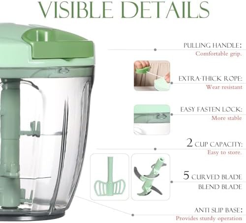 Green manual food processor 900ml capacity — photo 5