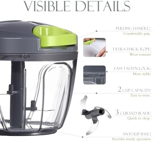 Manual pull string vegetable chopper 650ml grey — photo 3