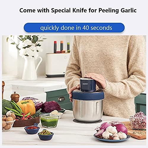 Blue electric food processor with three steel bowls — photo 4
