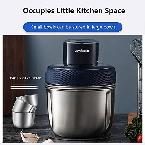 Blue electric food processor with three steel bowls — photo 5
