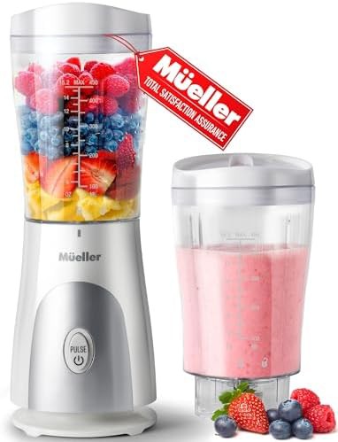 White portable blender with small travel cup