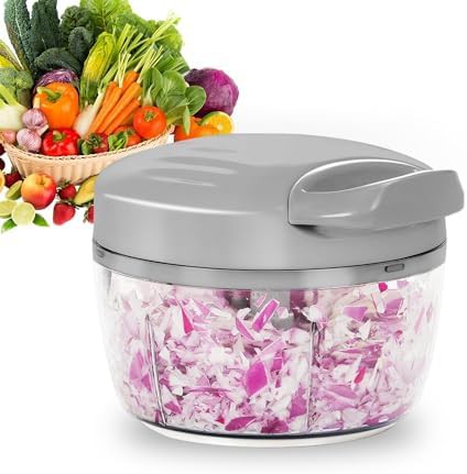 Grey manual onion chopper with three blades
