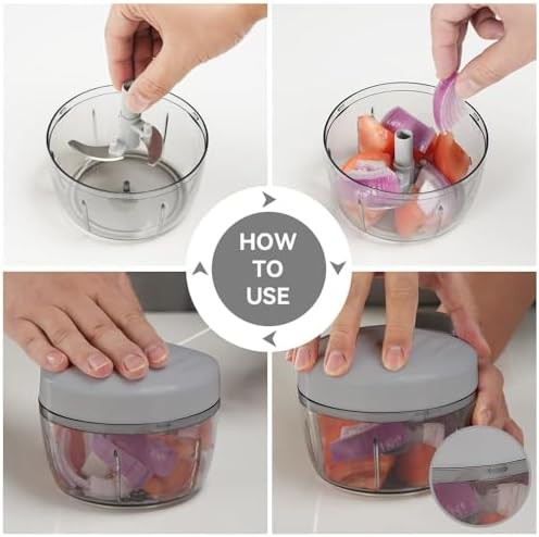 Grey manual onion chopper with three blades — photo 4