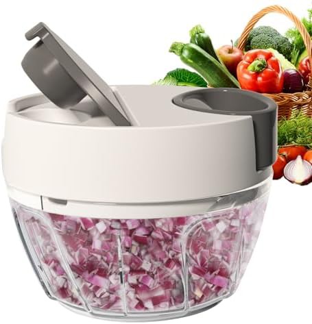 White mini manual chopper with feeding inlet