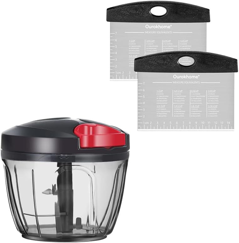 Pull string chopper with stainless pizza cutter