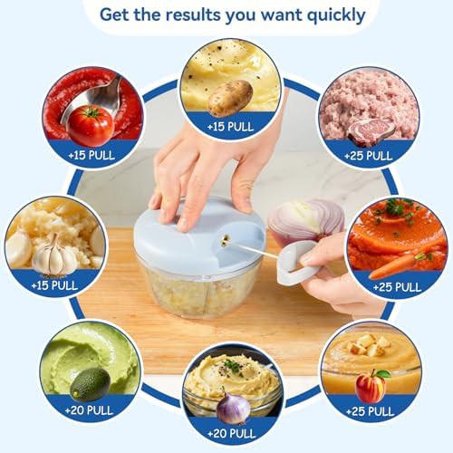 Blue manual pull string vegetable chopper — photo 3