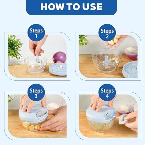 Blue manual pull string vegetable chopper — photo 4