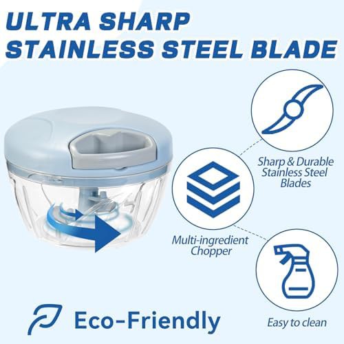 Blue manual pull string vegetable chopper — photo 5