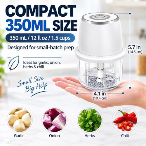 Cordless electric garlic chopper with glass bowl — photo 3