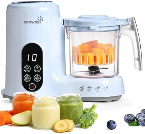 Blue baby food steamer and blender